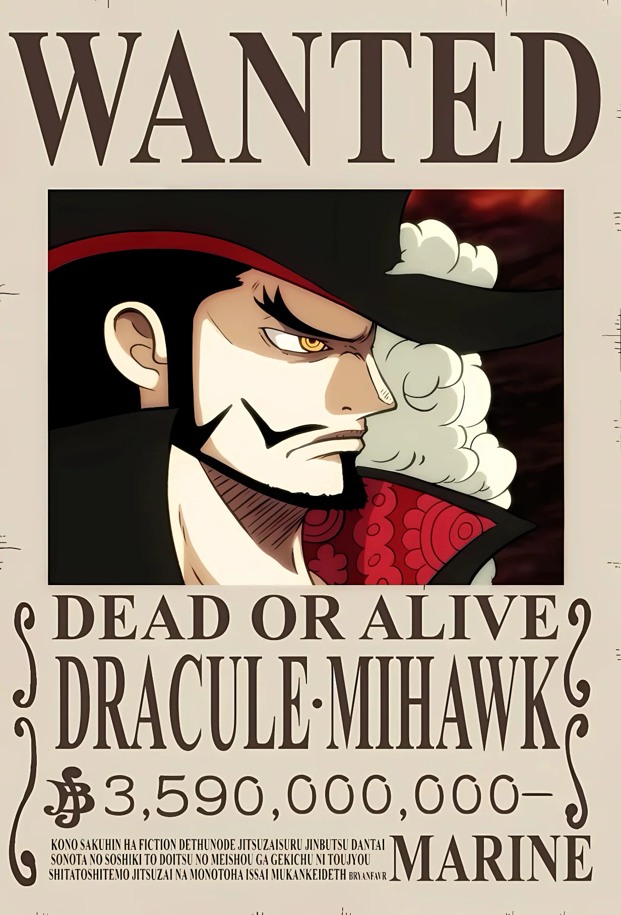 Dracule Mihawk 3.59 Billion Berry Bounty Poster - A3 & A4 One Piece Wall Art - Image 2