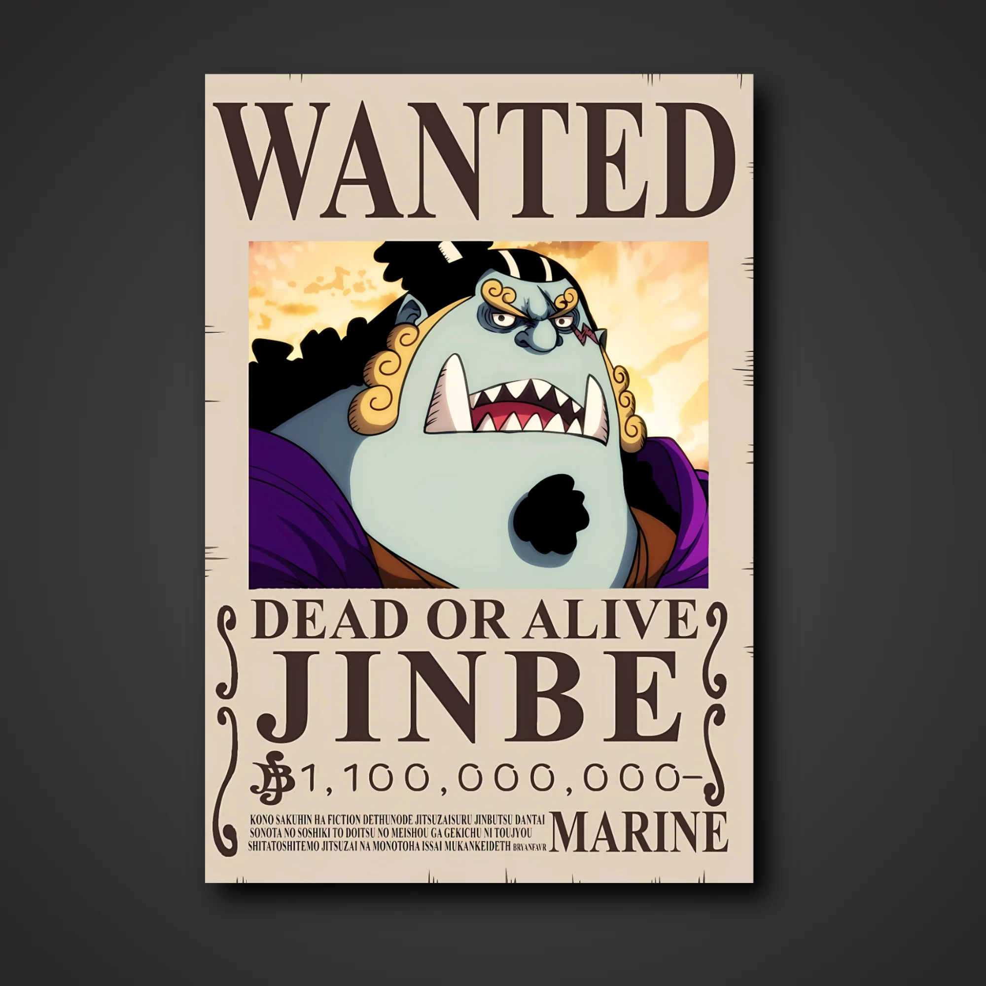 Jinbe 1.1 Billion Berry Bounty Poster - A3 & A4 One Piece Wall Art