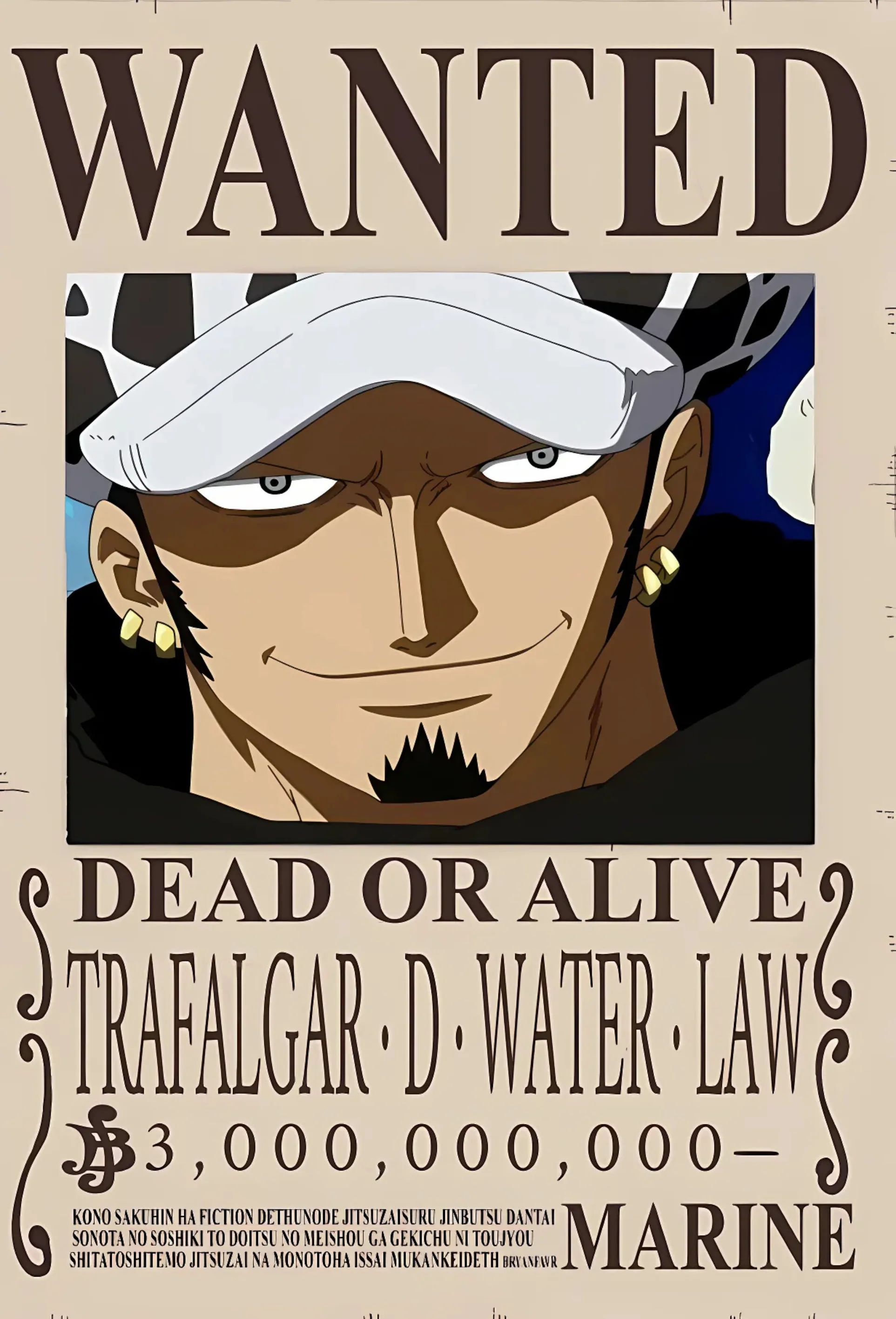 Trafalgar D. Water Law 3 Billion Berry Bounty Poster - A3 & A4 Anime Wall Art - Image 2